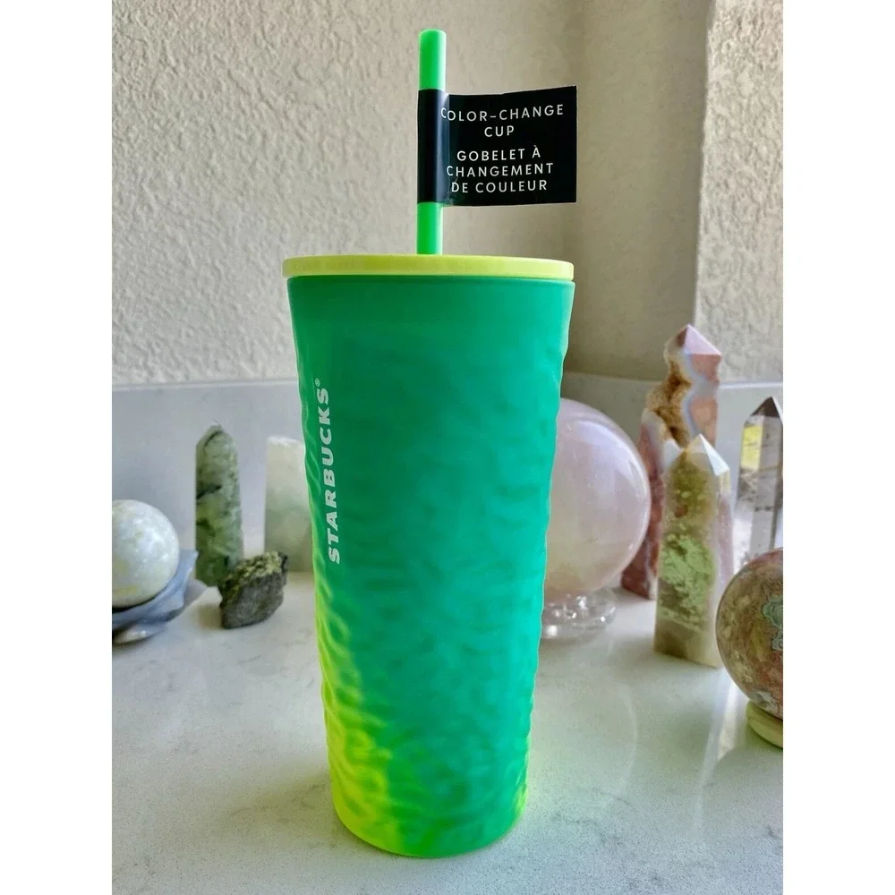 Starbucks Summer 2025 Color Changing Textured 18 Oz Glass Cup | Blue & Green NEW